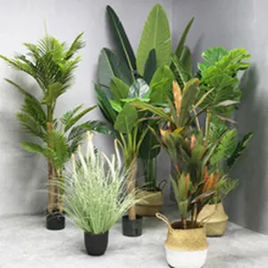 Artificial potted plants set for indoor and outdoor home and garden green decoration plant.