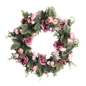 Artificial flower wreath decorative plant for balcony garden wall hanging decor detailed view