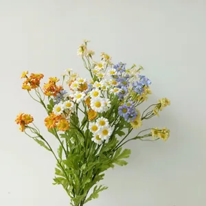 Artificial chamomile flower detailed shot, multi-color small daisy bouquet for home decor.