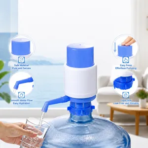 Manual water dispenser pump detail, bottled water pump for home use, easy press mechanism.