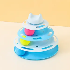Multi-tier cat toy track with colorful balls interactive pet toy for boredom relief and fun playtime.