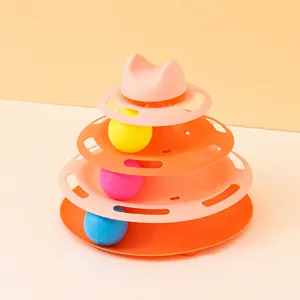 Multi-layer plastic cat toy track with rolling balls for interactive indoor pet play exercise