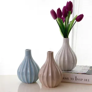 European minimalist ceramic vase set with artificial tulip flowers for desktop home decor