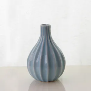Minimalist ceramic vase light blue vertical striped desktop flower arrangement home decor
