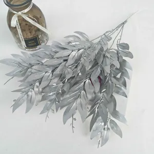 Artificial silver leaf branch for wedding home decor fake plant greenery floral arrangement props