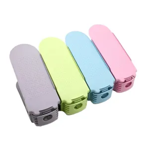 Adjustable plastic shoe rack double layer organizer holder space saving home dorm footwear storage