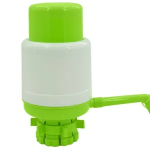 Portable manual water dispenser pump for bottled water, green white plastic press pump for home.
