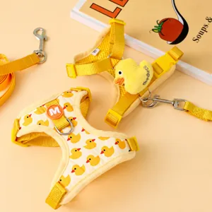 Ademend Mesh Huisdier Honden Harnas En Lijndenset Schattige Kleine Gele Eend Pop Puppy Borstvest Verstelbare Looplijn