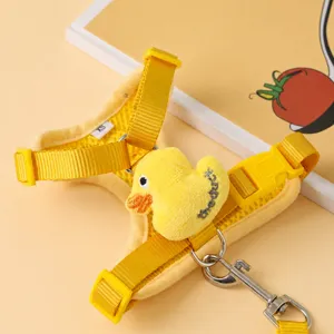 Geel ademend mesh huisdier honden tuigje met schattig klein eendje pluche decoratie, verstelbaar.