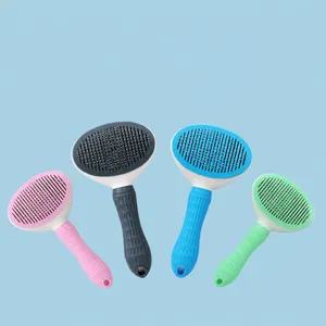 Brosse pour animaux auto-nettoyante pour chats et chiens avec des picots en acier inoxydable.