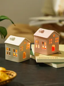 Ceramic hollow house candlestick, modern decor candle holder for dining table and party.