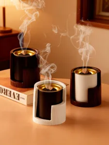 Modern Middle Eastern incense burner Arabic aromatherapy wood desktop decoration detail view