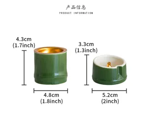 Bruciatore di incenso in ceramica verde a forma di bambù con specifiche dettagliate.