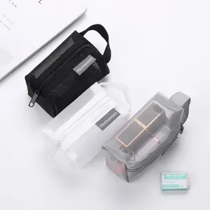 Sac de rangement en résille nylon minimaliste carré fermeture éclair pochette cosmétique
