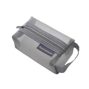 Trousse de toilette en filet gris pochette de rangement zippée organisateur de voyage.
