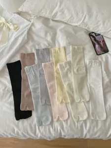 Thin mulberry silk split-toe socks women mid-tube spring summer breathable solid color