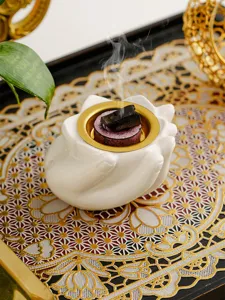 Bruciatore di incenso in ceramica mano medio orientale lotus diffusore aroma casa.