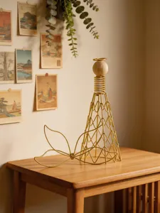 Modern iron wire wooden sphere desktop ornament angel art sculpture home decor detail shot