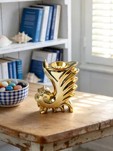 Bruciatore di incenso in ceramica ippocampo dorato, elegante decorazione per casa.