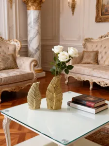Vase en ceramique feuille d'or de luxe decoration salon arrangement floral europeen
