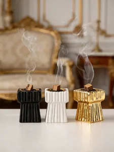 Set de quemador de incienso de ceramica de lujo con trozos de madera para decoracion elegante.