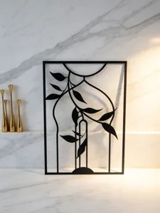 Black metal wall art iron leaf hanging decor modern geometric home wall decoration sculpture