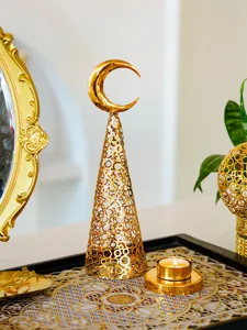 Golden metal moon cone candle holder European style tabletop decor festive party ornament