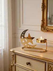 Gold metal star moon candle holder table decoration for home Arabic festival and parties