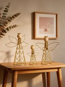 Gold iron wooden angel desktop ornaments modern art home decor figures set of three pieces