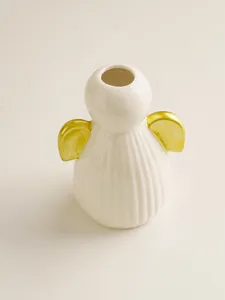 White ceramic angel vase with gold wings, cute home decor tabletop flower arrangement bottle