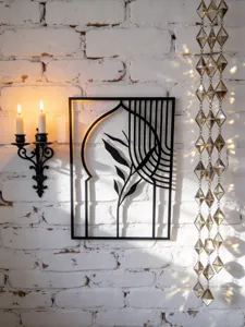Metal wall art decor black iron hanging decor arch leaf silhouette modern home interior