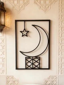 Metal moon star wall art decor black iron hanging ornament Middle Eastern style home accent