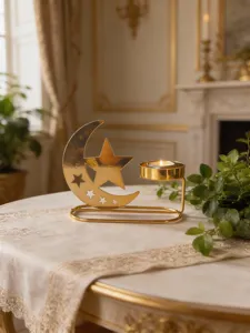 Gold metal star moon candle holder Ramadan festival Arabic home decor tea light stand
