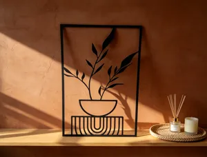 Modern metal plant wall art hanging abstract iron flower decor for home living room.