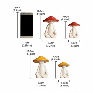 Meditation mushroom figurine size chart showing detailed height and width specifications for home decor.