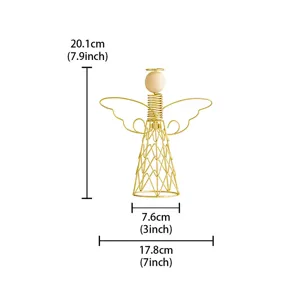 Gold wire wooden angel figurine desktop ornament modern line art home decor crafts