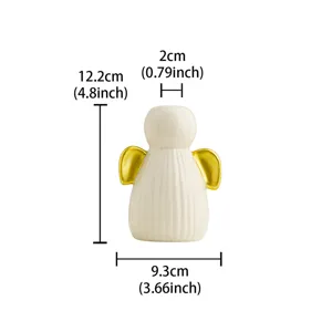 Ceramic angel vase desktop decoration cute flower arrangement ornament white and gold finish size 12cm