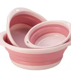 Portable collapsible washing basin pink folding bucket for outdoor travel camping home use