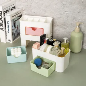 Plastic desktop cosmetic storage box with drawers, multi-grid makeup organizer for dressing table.