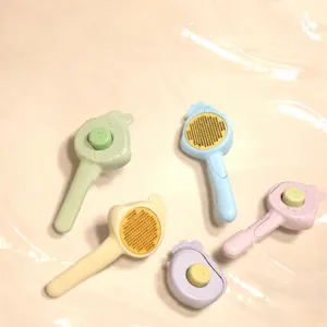 Cute animal design self-cleaning pet grooming brush for cats and dogs fur removal tool.