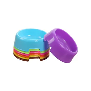 Colorful plastic pet bowl set for cats and dogs, stackable candy-colored feeding and water bowl design.