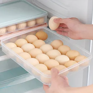 Plastic egg storage box for refrigerator, clear multi-layer egg holder container with lid.