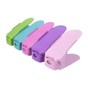Double layer shoe rack adjustable plastic storage organizer for home dormitory shoes shelf