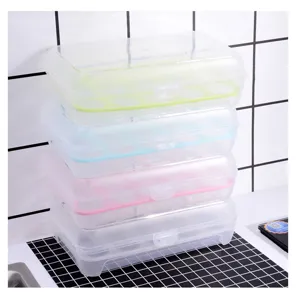 Stackable plastic egg storage box with lid, 15-grid transparent container for kitchen fridge.