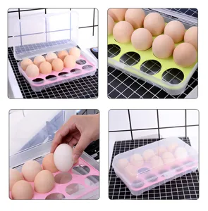 Stackable plastic egg storage box with lid 15 grids refrigerator kitchen crisper container holder