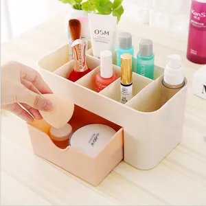 Plastic Desktop Cosmetics Storage Box With Drawer Office Makeup Brush And Lipstick Organizer Storage Holder