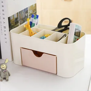 Plastic desktop storage box with drawer multi-compartment organizer for makeup cosmetics