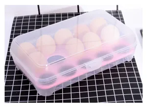 Plastic egg storage box with lid and grid tray for kitchen refrigerator fresh keeping use