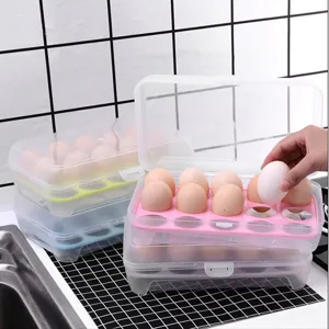 Stackable plastic egg storage box with lid for kitchen refrigerator fresh keeping container 15 grids