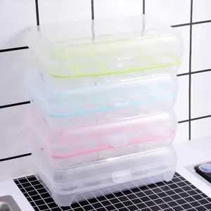 Stackable plastic egg storage box with lid for kitchen refrigerator, 15 grid holder.